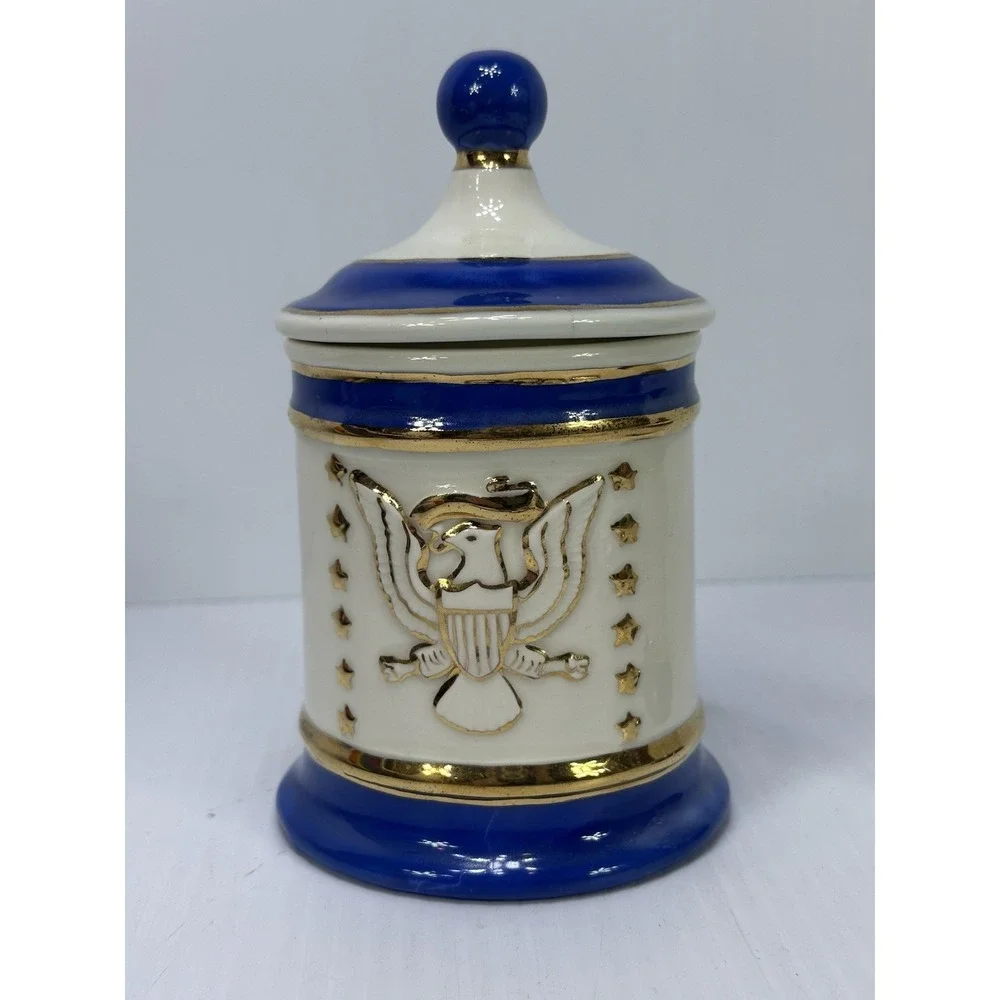 Vintage Tabletop Patriotic Lighter Party Ashtray Set Ceramic Glazed Hand Made